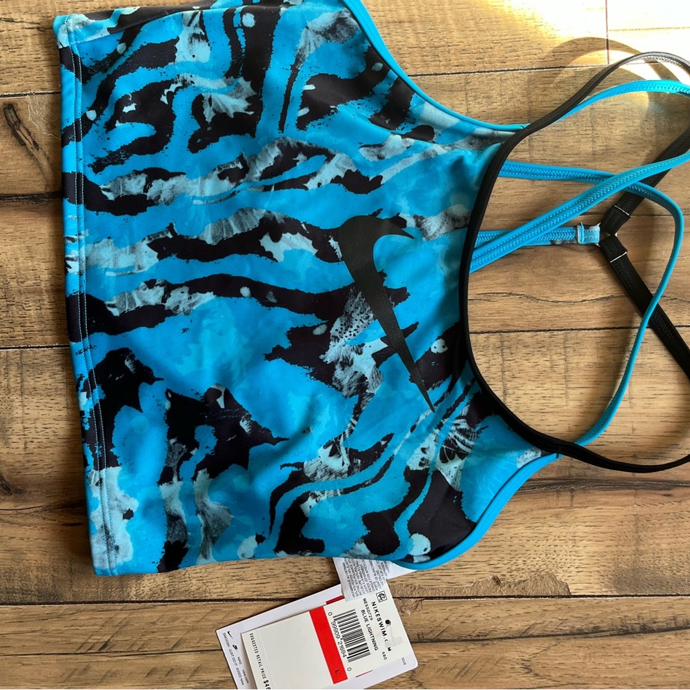 Nike Women's Vibrant Blue and Black Bikini Top